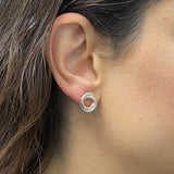 Italian 14k Yellow & White Gold Small Rope Double Eternity Circle Stud Earrings - Two-Tone Double Circle