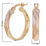 Italian 14k Tri-Color Gold Satin Twisted Hoop Earrings 20mm x 3.5mm 1.6 grams