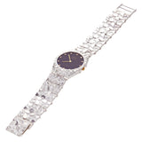 Sterling Silver Nugget Wrist Watch Geneve Diamond Watch 7" - 8.5" Straight Band