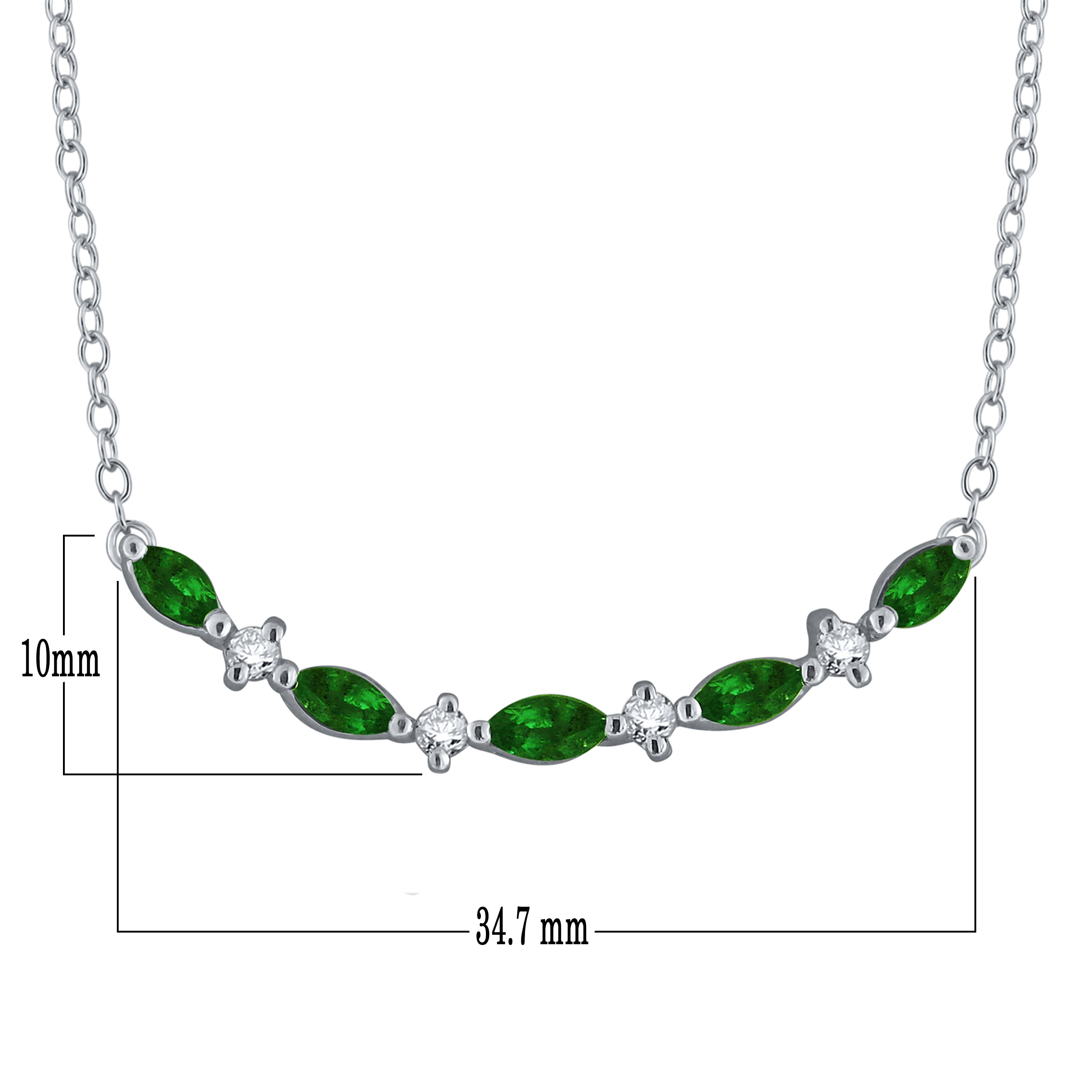 14k White Gold Diamond and Emerald Necklace 18" - Emerald