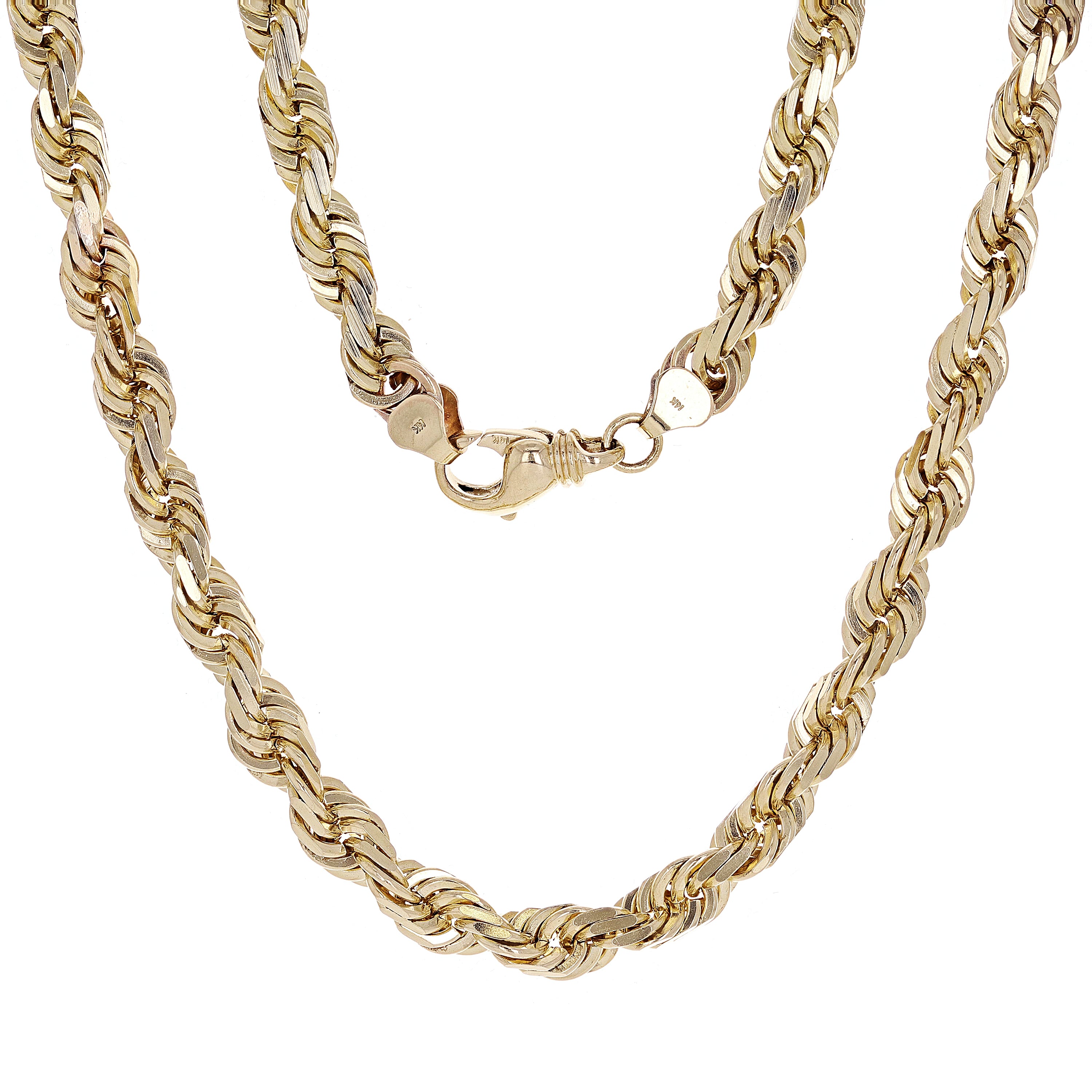 14k Yellow Gold Solid Diamond Cut Rope Chain Necklace 20" 6mm 54 grams - 22" 8mm