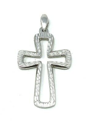 Italian 14k White Gold Diamond Cut Cross Religious Charm Pendant 1.75" 2.7 grams