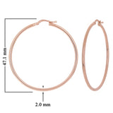 Italian 14k Rose Gold High Polished Plain 2mm Hollow Hoop Earrings 1.9" 2.9grams - Rose,Size 1.9" 2.9 grams