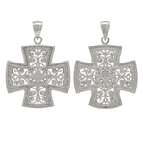 14k White Gold Filigree Religious Cross Pendant - White