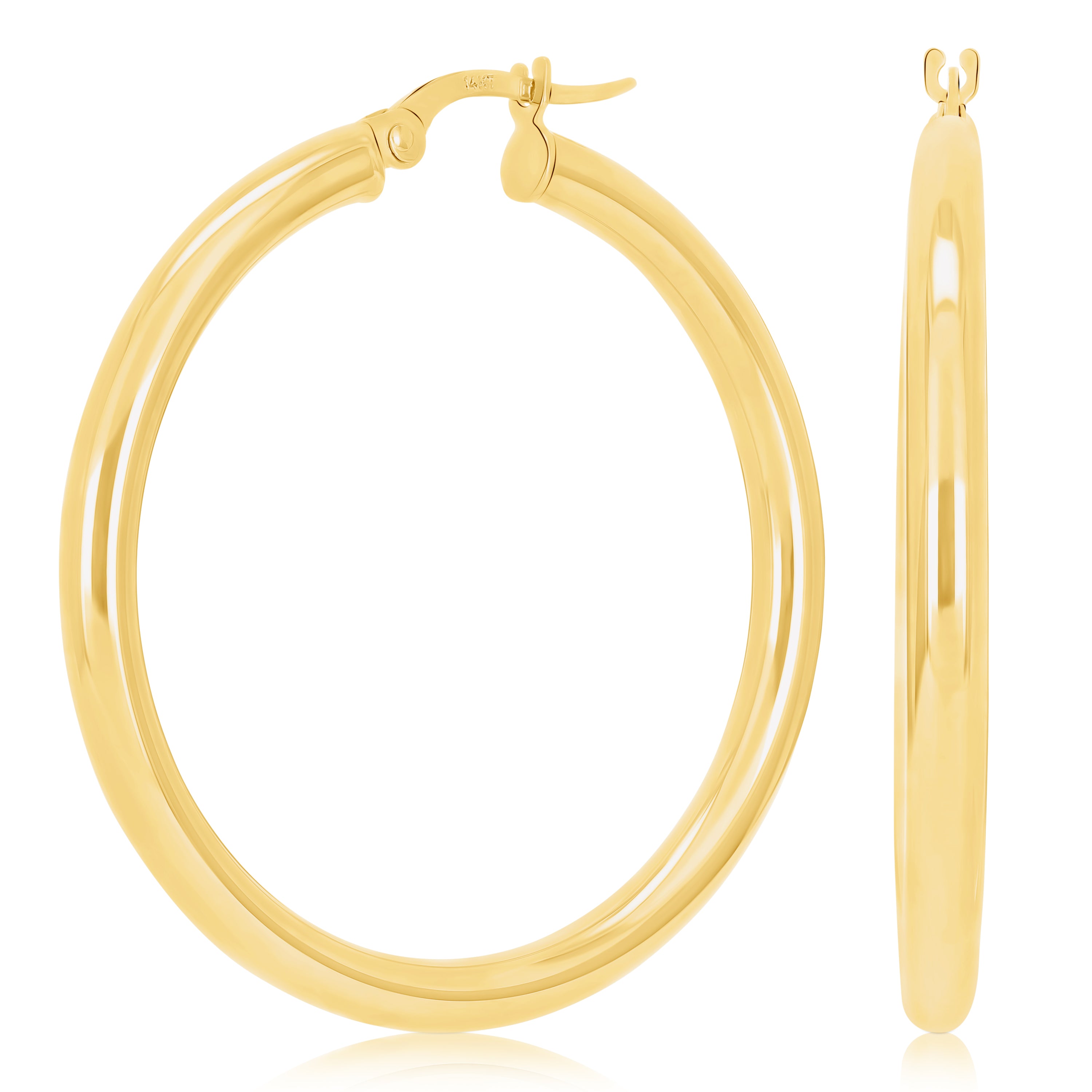 Italian 14k Yellow Gold High Polish 3mm 1.25" Diameter Round Hoop Earrings 2.9g