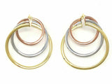 Italian 14k Tri Color Gold Triple Round Spiral Earrings 1.35" 3.5 grams