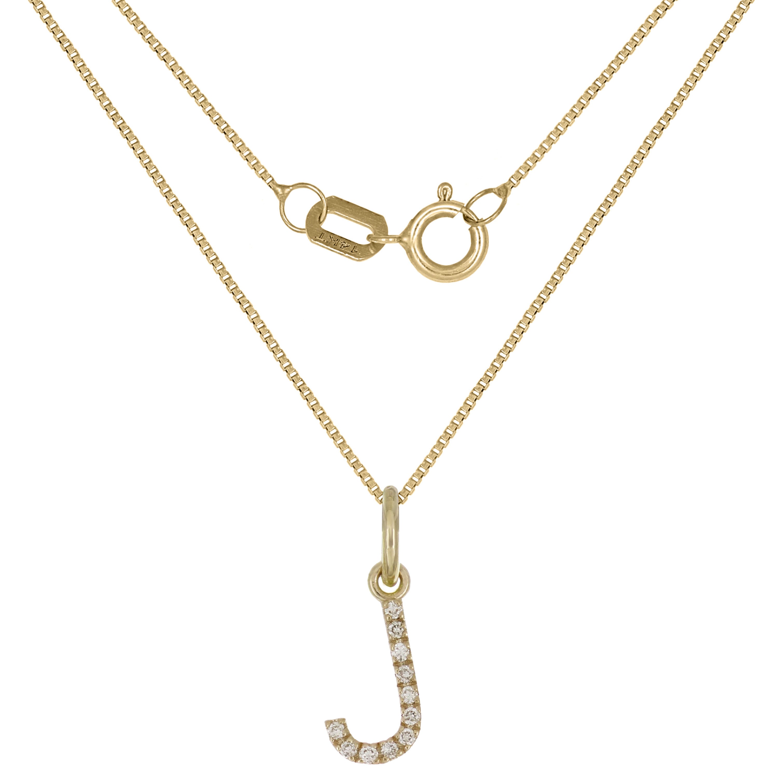 14k Yellow Gold Diamond Initial Letter J Charm Pendant Necklace 18" - Letter J,Yellow