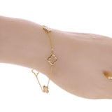 Italian 14k Yellow Gold Pearl Flower Charm Station Bracelet 7" 1.8 grams