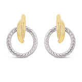 Italian 14k Yellow & White Gold Shiny Rope Eternity Circle Drop Stud Earrings - Shiny Rope Eternity