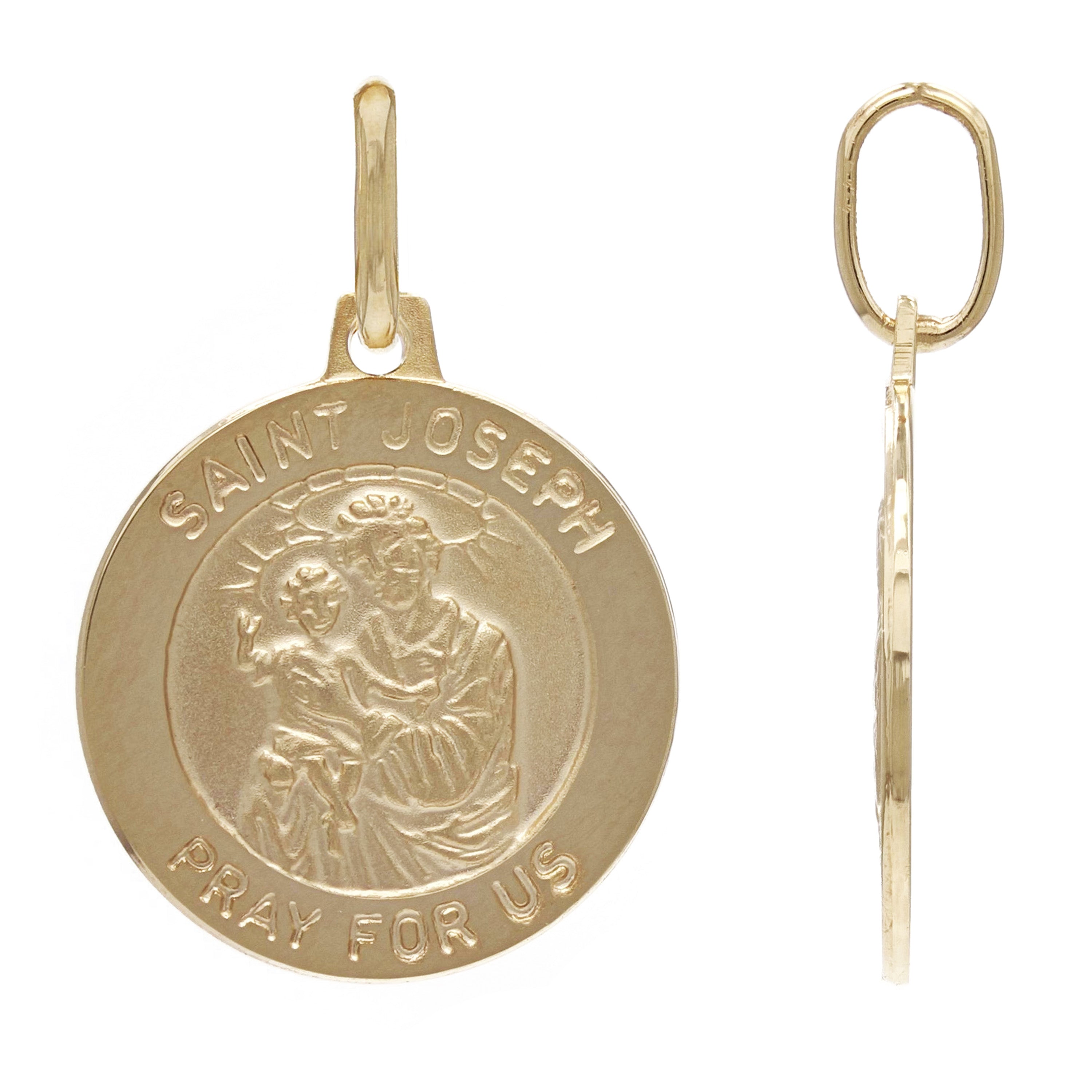 14k Yellow Gold Embossed Saint Joseph Round Medallion Pendant 2.1 grams