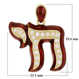14k Yellow Gold Red Enamel Hebrew Jewish Chai Symbol Life with Diamonds Pendant - Red