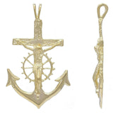 10k Yellow Gold Jesus Crucifix Wheel Mariners Anchor Cross Pendant 1.85" 4.7g