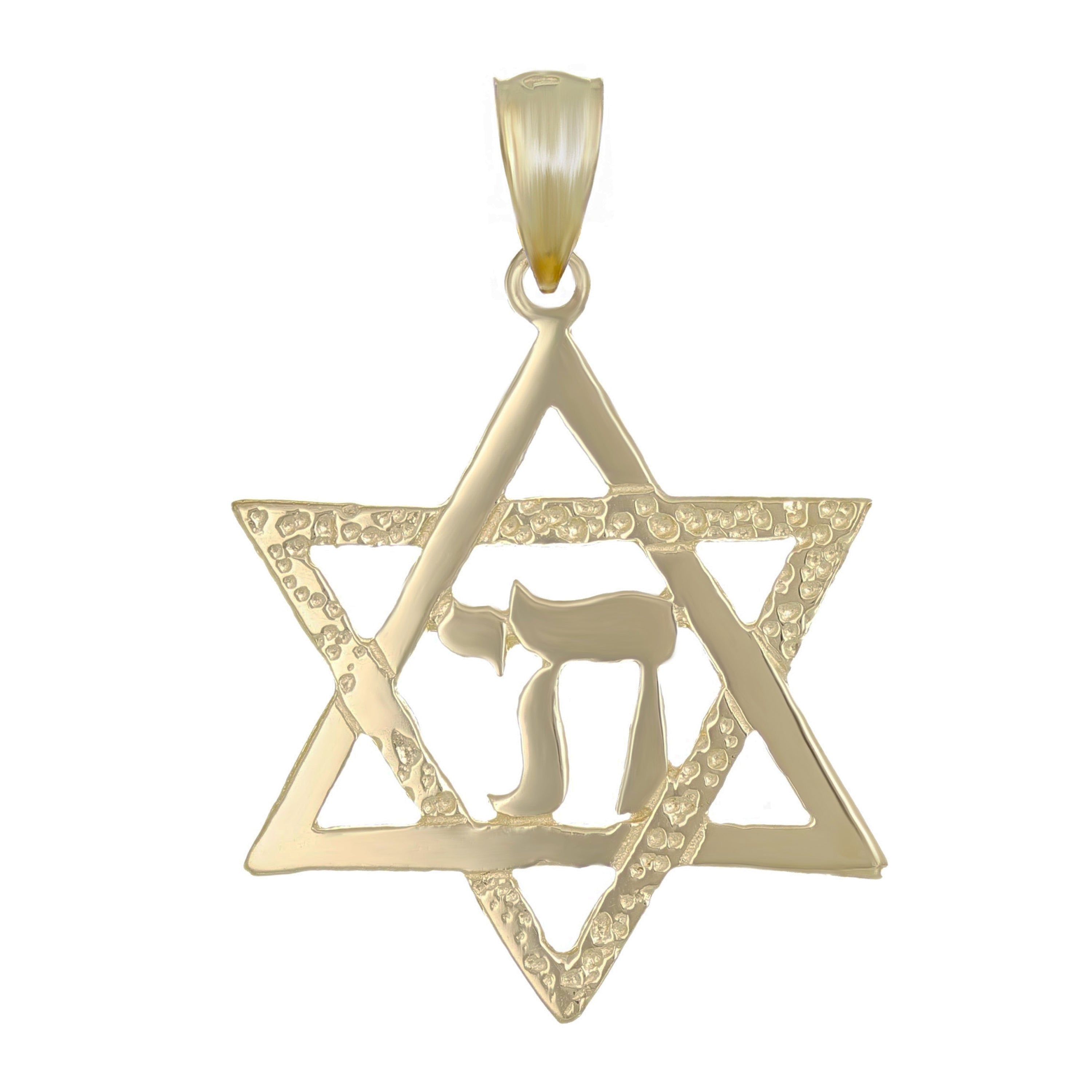 14k Yellow Gold Jewish Star Of David Hebrew Chai Charm Pendant 2.2 grams - Yellow