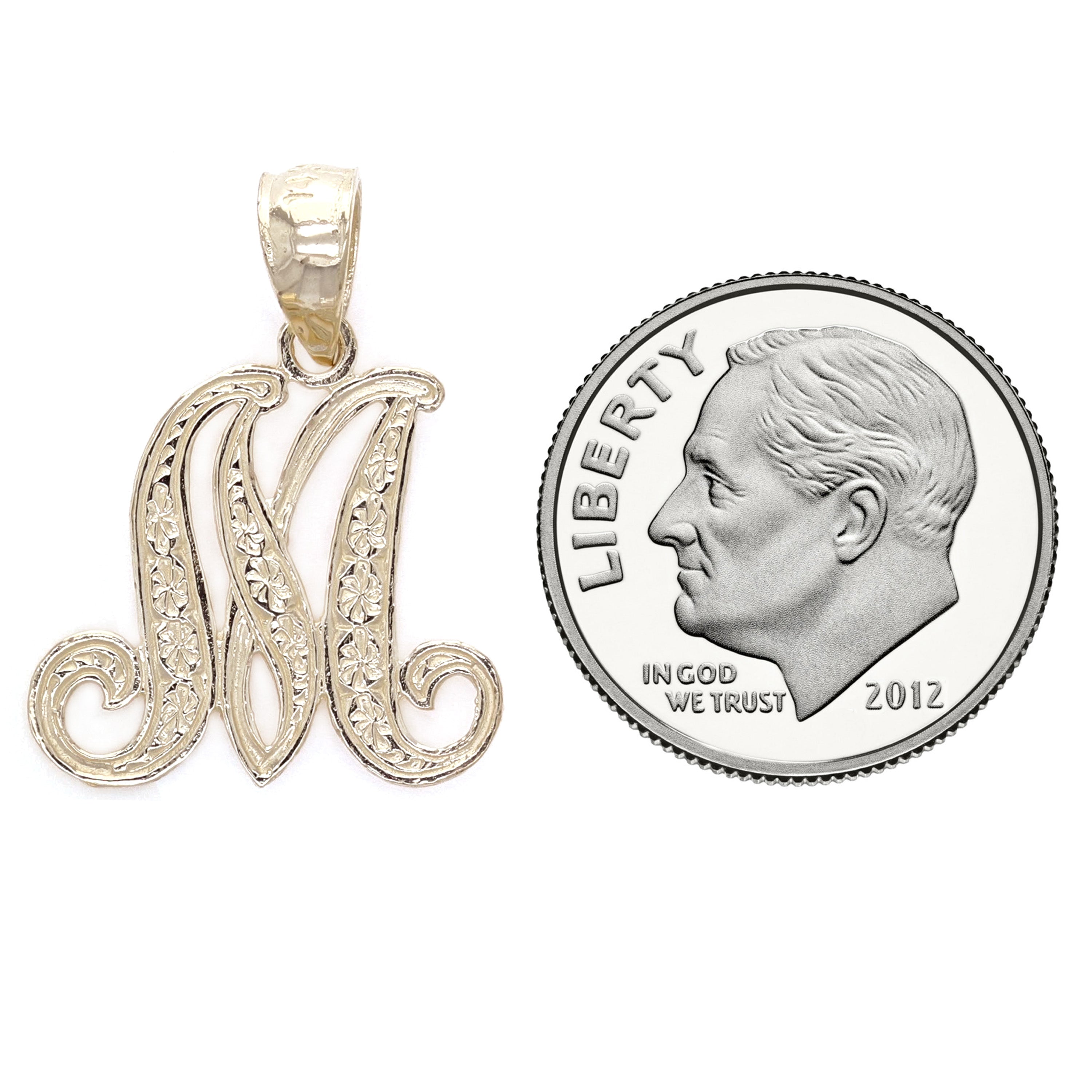 14k Yellow or White Gold Initial Letter I Alphabet A-Z Charm Pendant - Letter M,Yellow