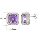 18k White Gold Amethyst & Diamond Halo Cushion Stud Earrings