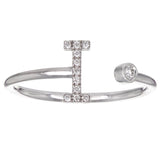 14k White Gold Diamond Initial Letter I Ring Size 6 - Letter I,White