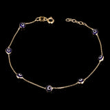Italian 14k Yellow Gold Enamel Evil Eye Station Bracelet 7.75" 4.4mm 1.2 grams - 7 Eyes