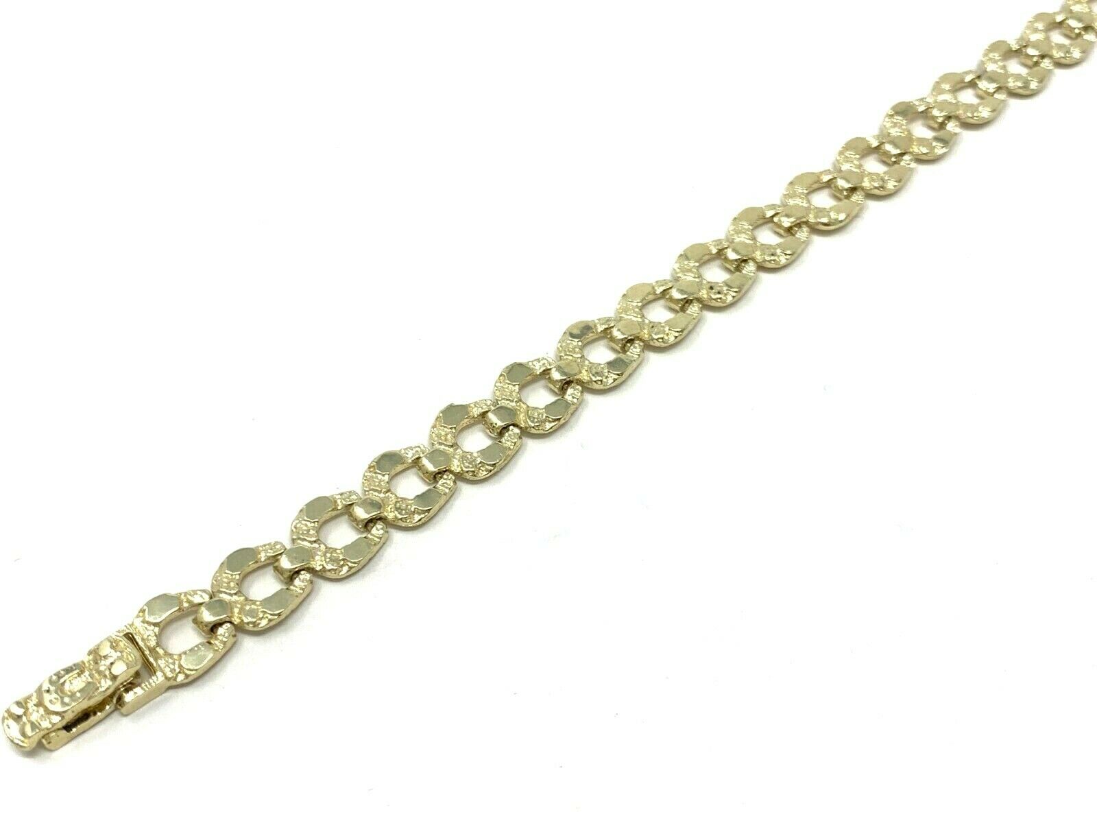 10k Yellow Gold Solid Nugget Horse Shoe Link Bracelet 8" 8mm 12 grams