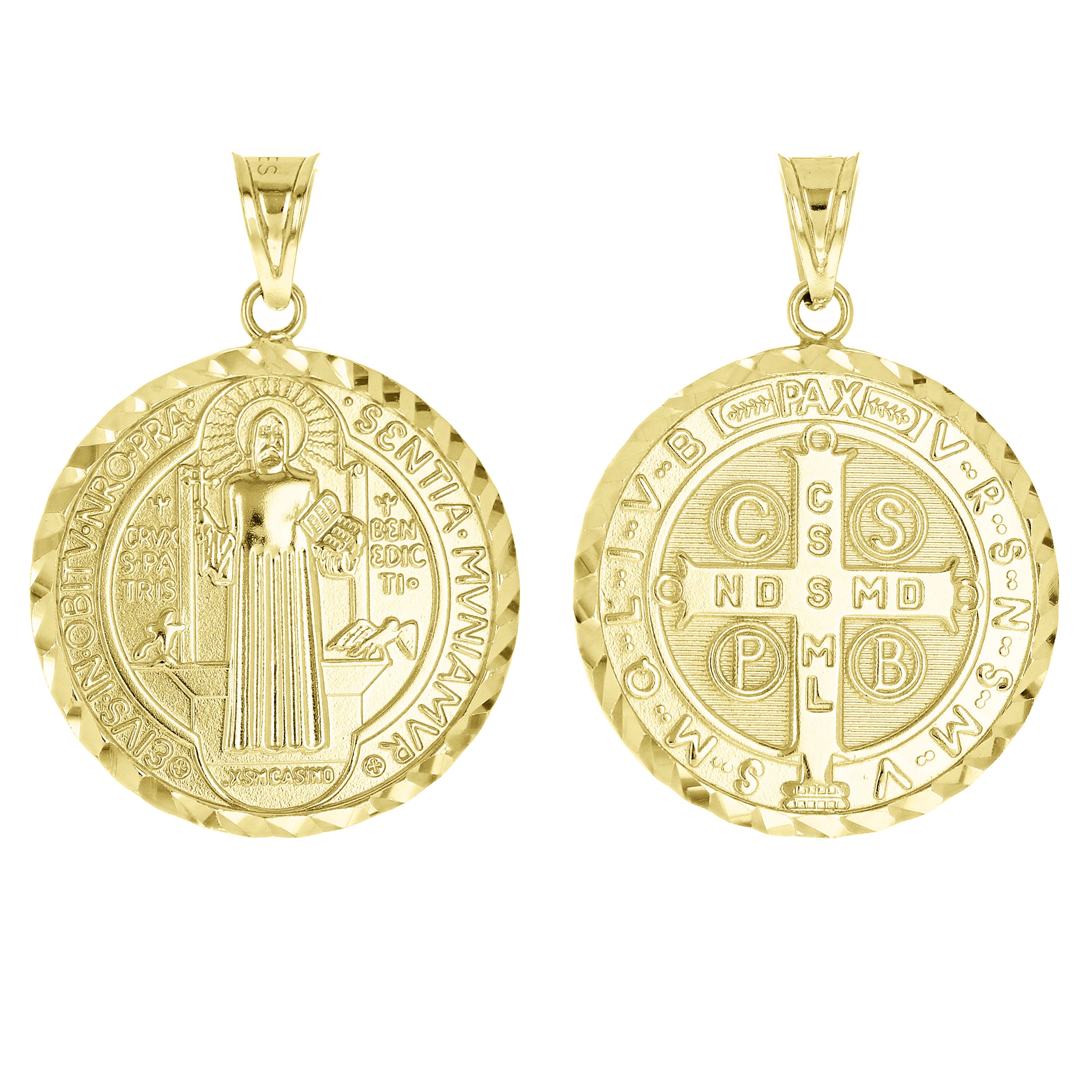 Italian 14k Gold Reversible Saint Benedict Medal Charm Pendant 1.2" 3.3 grams