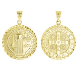 Italian 14k Gold Reversible Saint Benedict Medal Charm Pendant 1.2" 3.3 grams