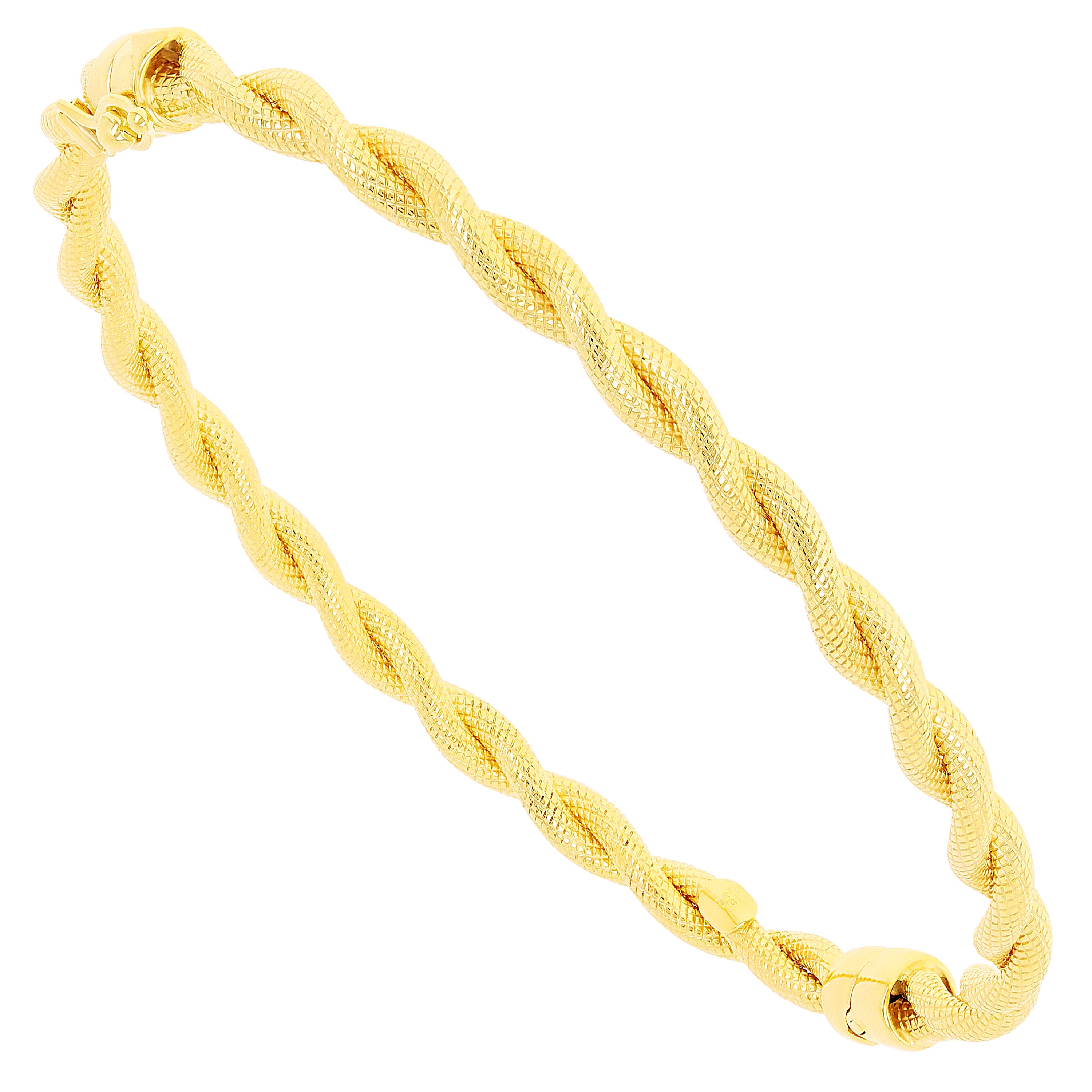 Italian 14k Yellow Gold Hollow Twisted Rope Bangle Bracelet 7" 4mm 4.1 grams