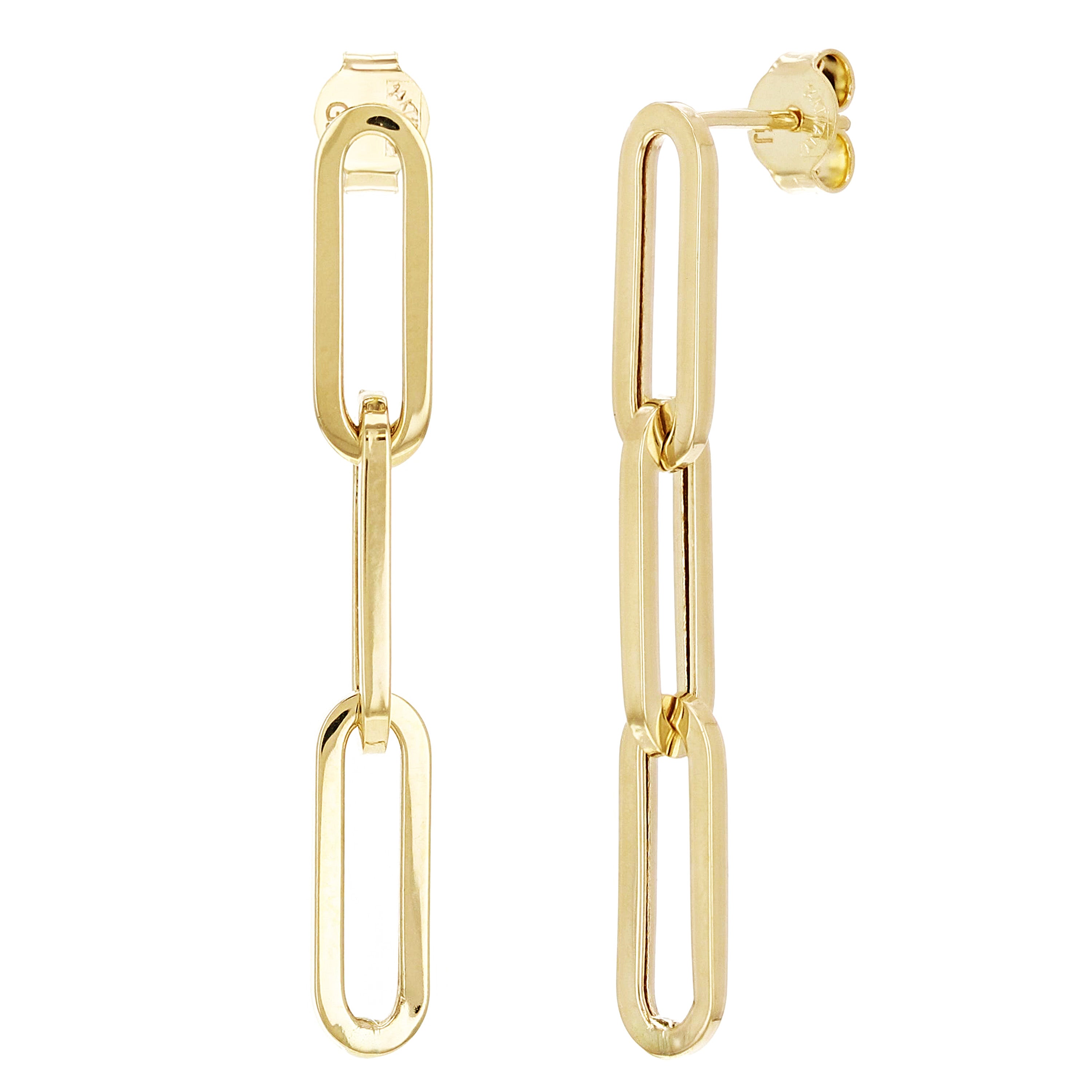 Italian 14k Yellow Gold Long Paper Clip Dangle Earrings 1.6" 5.2mm 2.3 grams