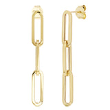 Italian 14k Yellow Gold Long Paper Clip Dangle Earrings 1.6" 5.2mm 2.3 grams