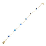 Italian 14k Yellow Gold Enamel Evil Eye Station Bracelet 7.5" 4.3mm 1.1 grams - 6 Eyes
