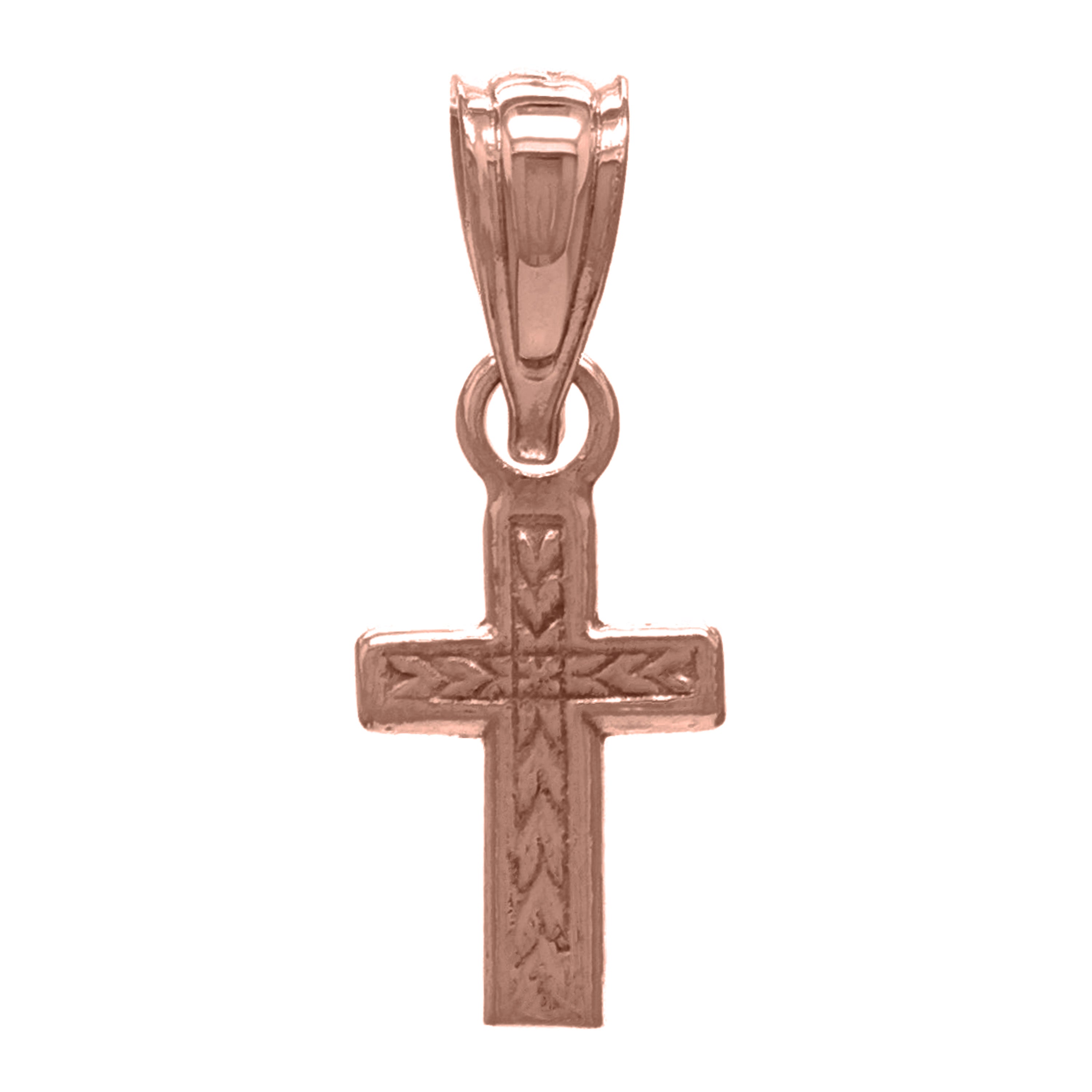 14K Yellow White or Rose Gold Small Cross Pendant Religious Charm - Rose