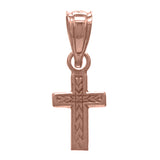 14K Yellow White or Rose Gold Small Cross Pendant Religious Charm - Rose
