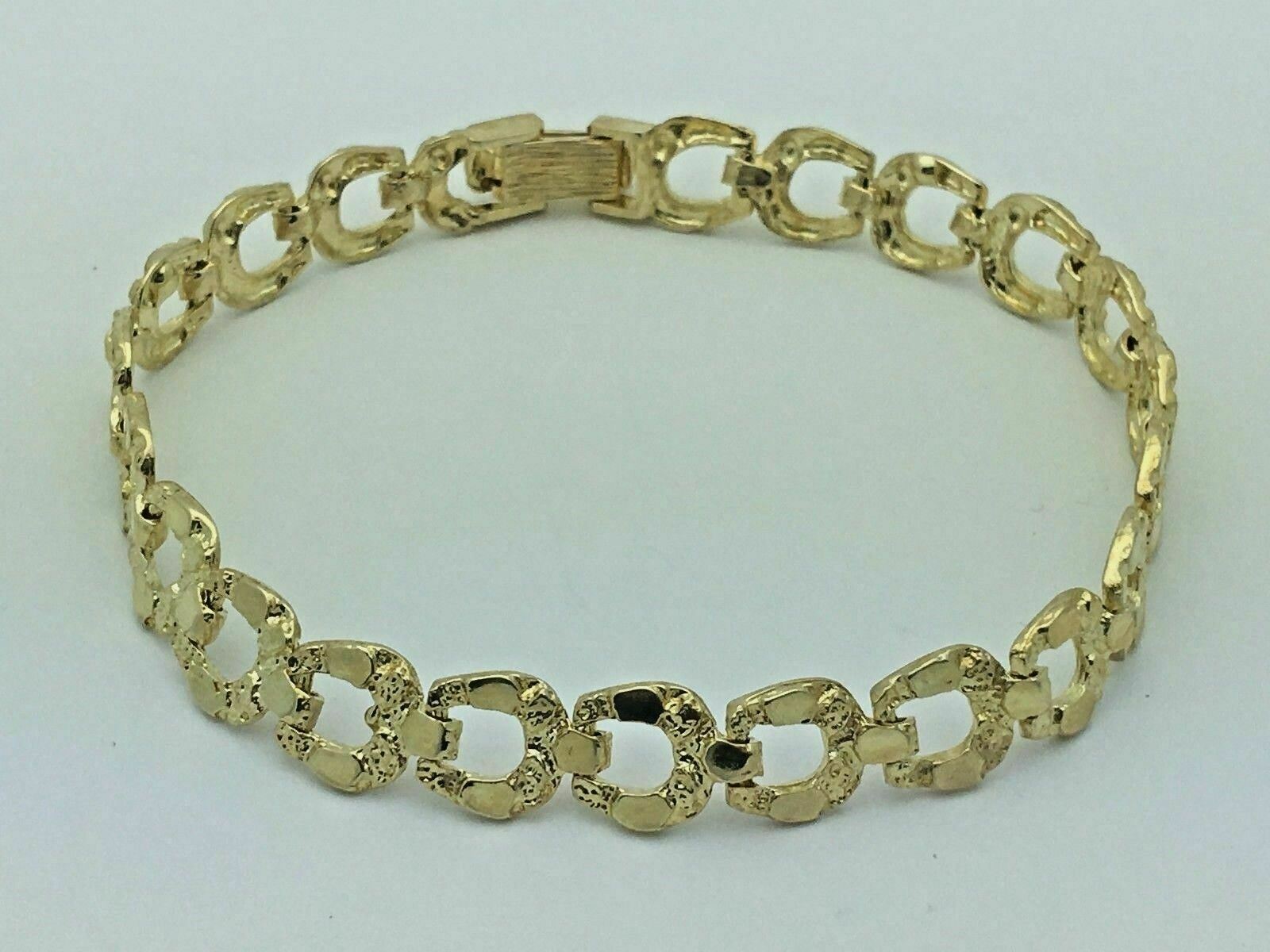 10k Yellow Gold Solid Horse Shoe Nugget Bracelet 8.5" 8mm 13 grams
