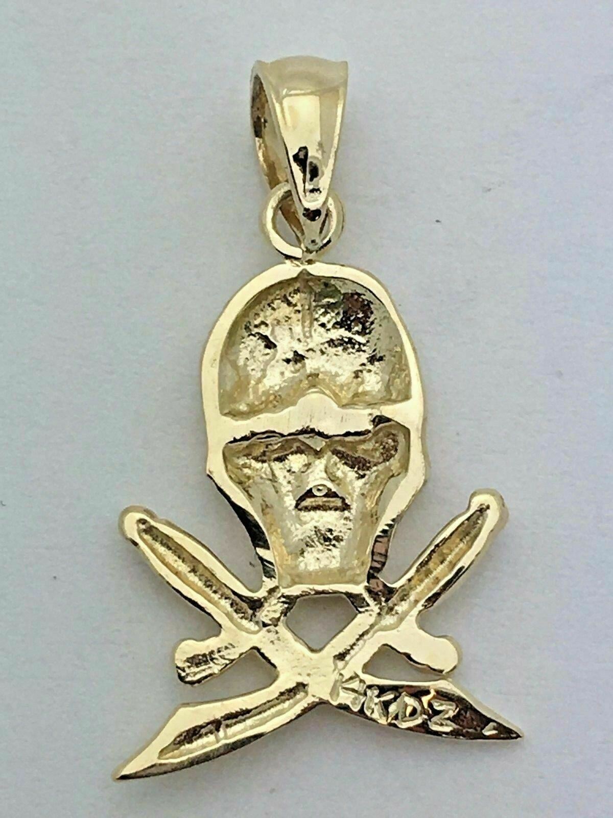 14k Yellow Gold Skeleton Dagger Skull Pirate Charm Pendant 2 grams