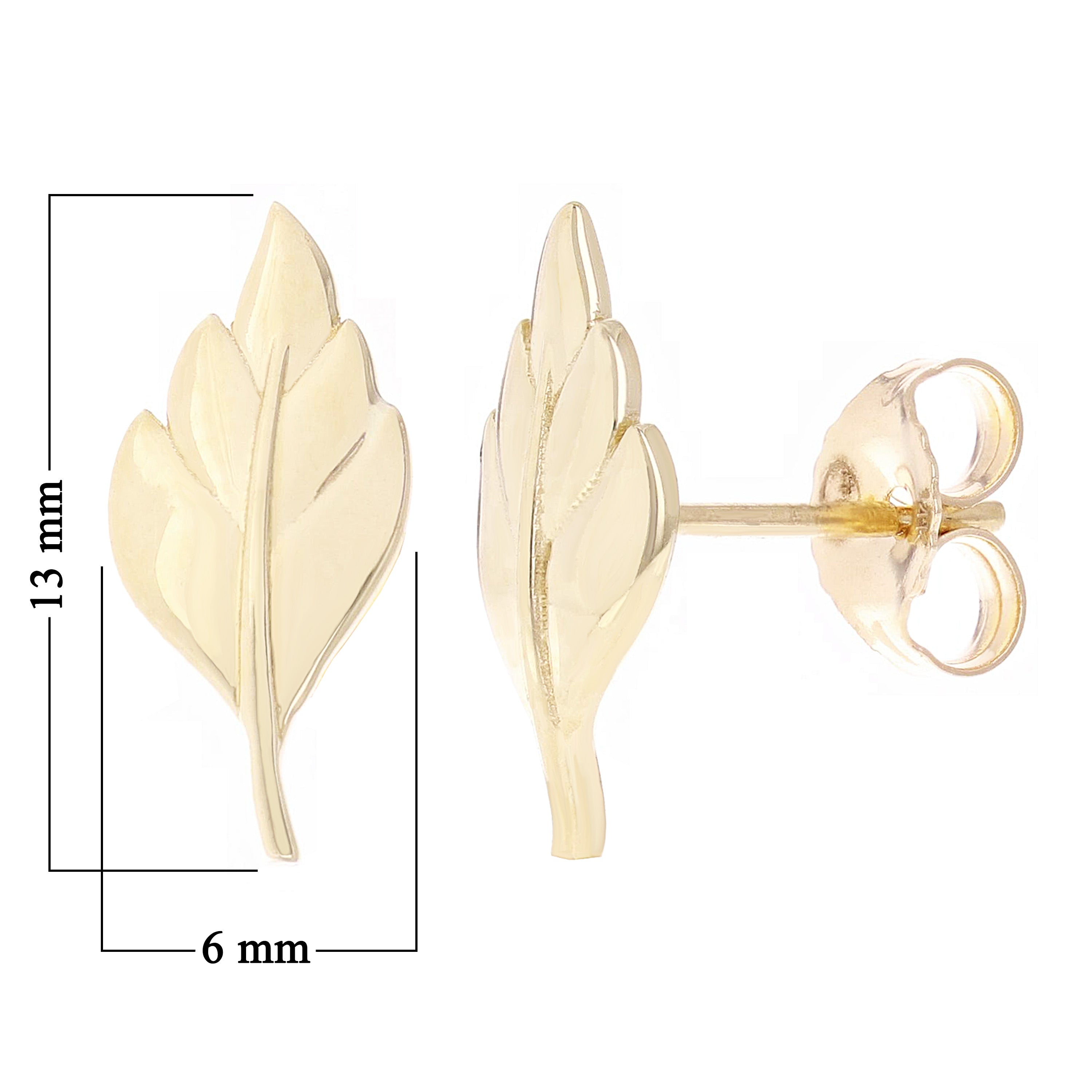 14k Yellow Gold Bright Polished Leaf Stud Earrings