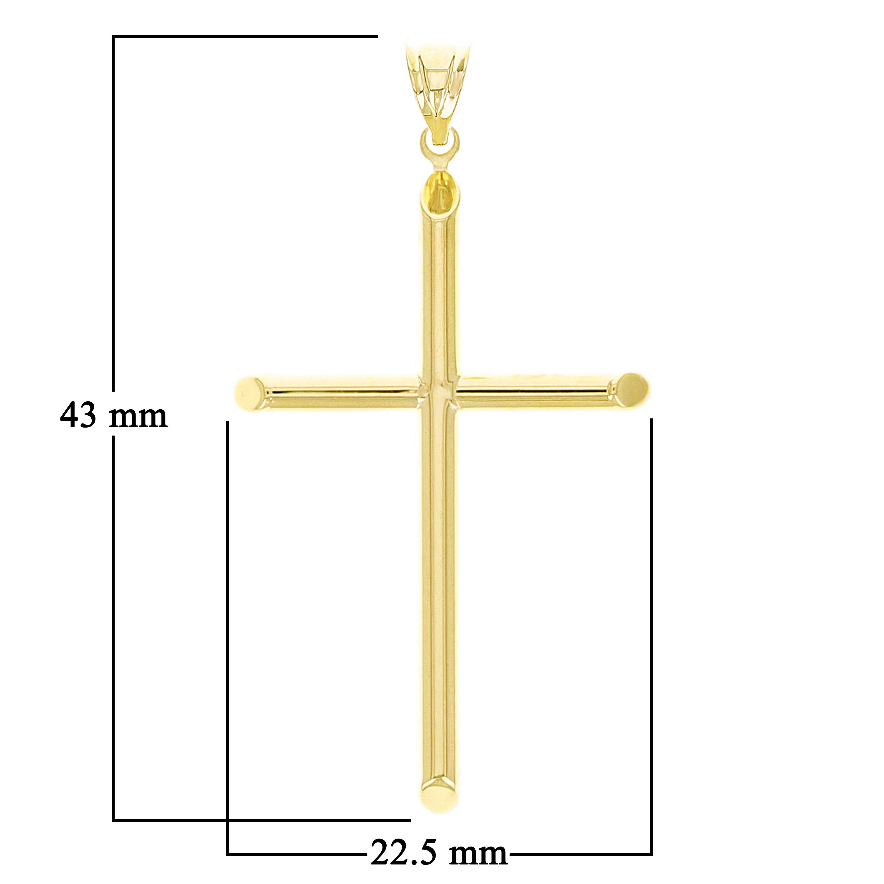 Italian 14k Yellow Gold Hollow High Polished Plain Cross Charm Pendant 1.7" 1g