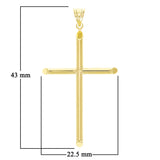 Italian 14k Yellow Gold Hollow High Polished Plain Cross Charm Pendant 1.7" 1g