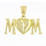 14k Yellow Gold MOM Charm Pendant with Heart & Cross Mother's Day Gift 1.4 grams - Yellow