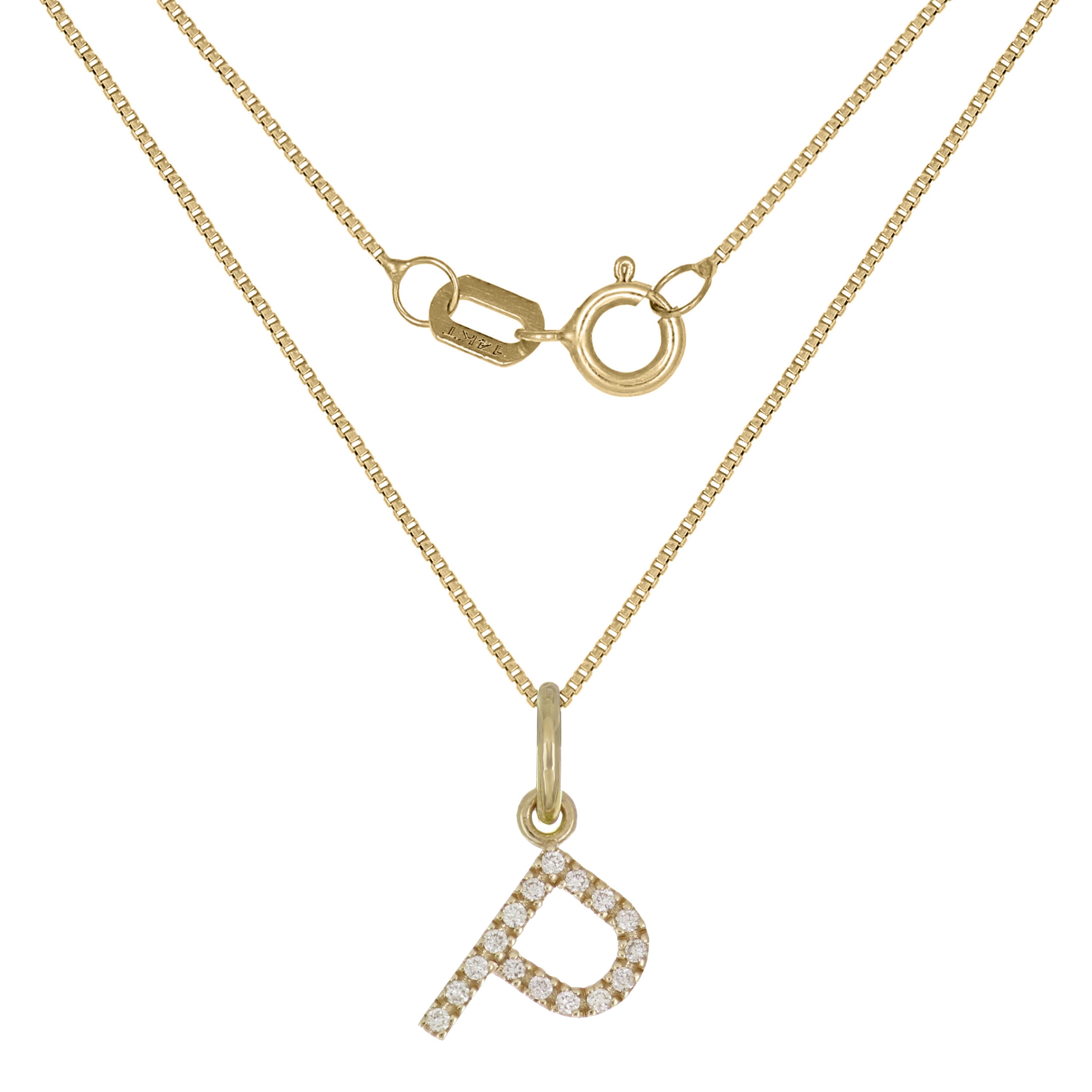 14k Yellow Gold Diamond Initial Letter P Charm Pendant Necklace 18" - Letter P,Yellow