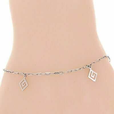 14k White Gold Swirl Charm Anklet Bracelet 10" 1.65mm 2.8 grams