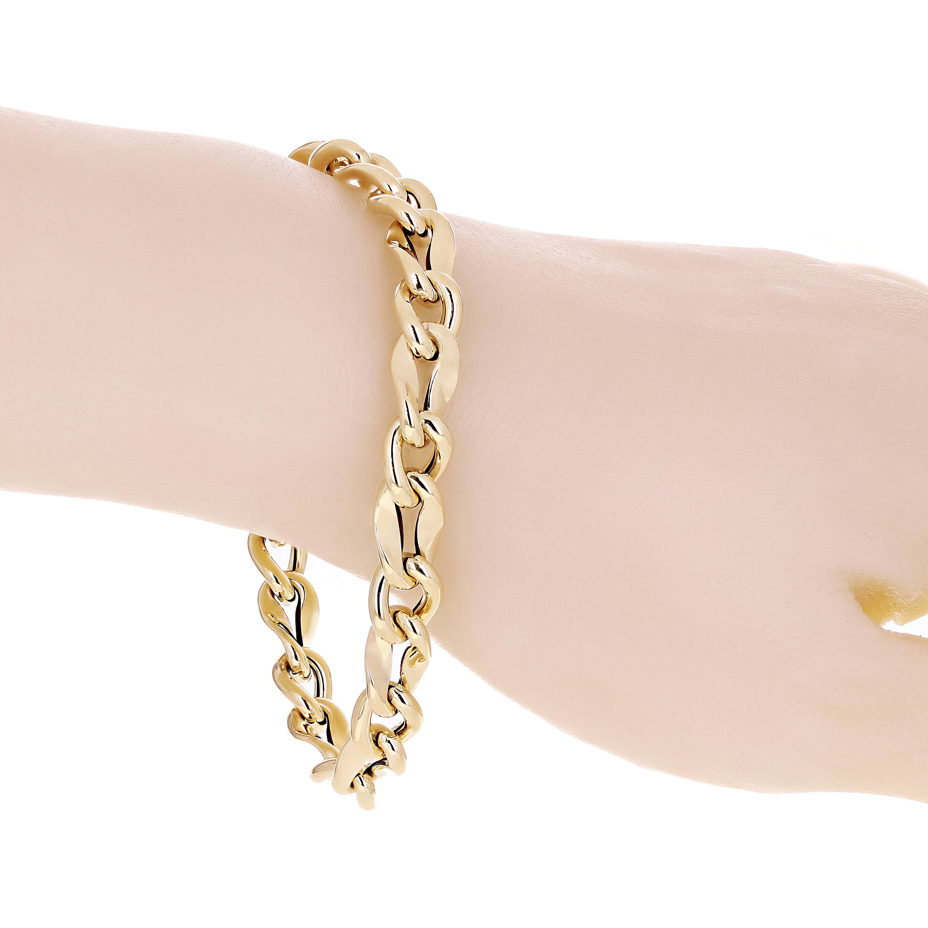 Italian 14k Yellow Gold Hollow Fancy Oval Link Chain Bracelet 7.5" 8.5mm 5.8g