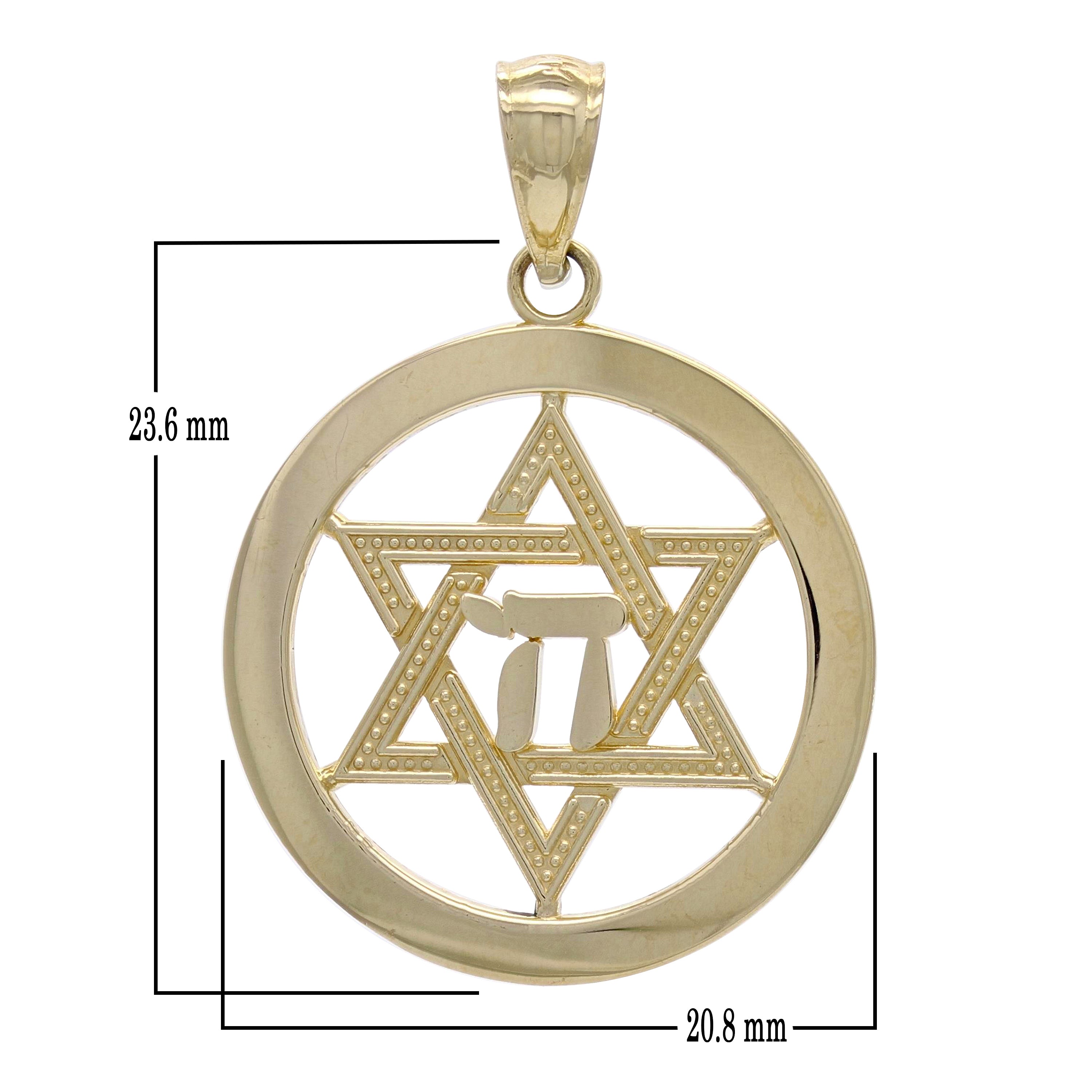 14k Yellow Gold Round Jewish Star Of David & Hebrew Chai Charm Pendant 2.2 grams - Yellow