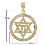 14k Yellow Gold Round Jewish Star Of David & Hebrew Chai Charm Pendant 2.2 grams - Yellow