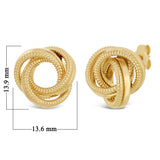 Italian 14k Yellow Gold Triple Love Knot Eternity Circle Rope Stud Earrings - Triple Textured