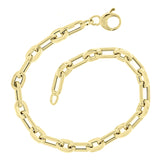 Italian 14k Yellow Gold Hollow Oval Paper Clip Link Chain Bracelet 7.5" 5mm 4.3g