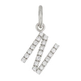 14k White Gold Diamond Initial Letter N Charm Pendant - Letter N,White