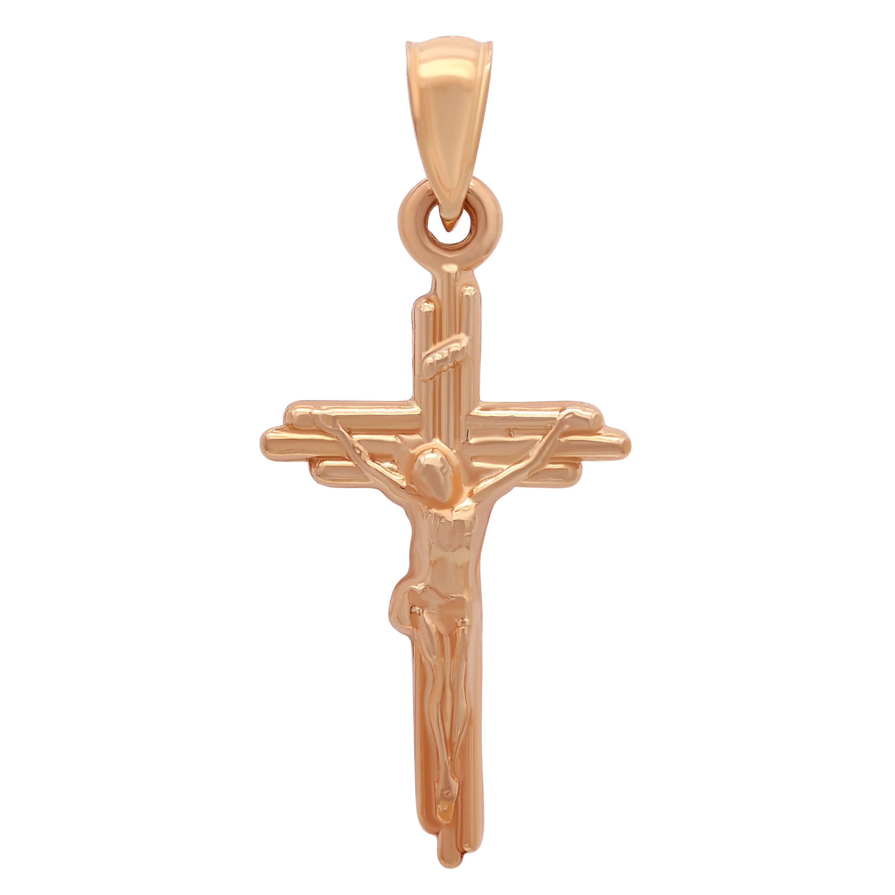 14k Rose Gold Jesus Christ Crucifix Cross Religious Charm Pendant 1.3" 1.9 grams - Rose