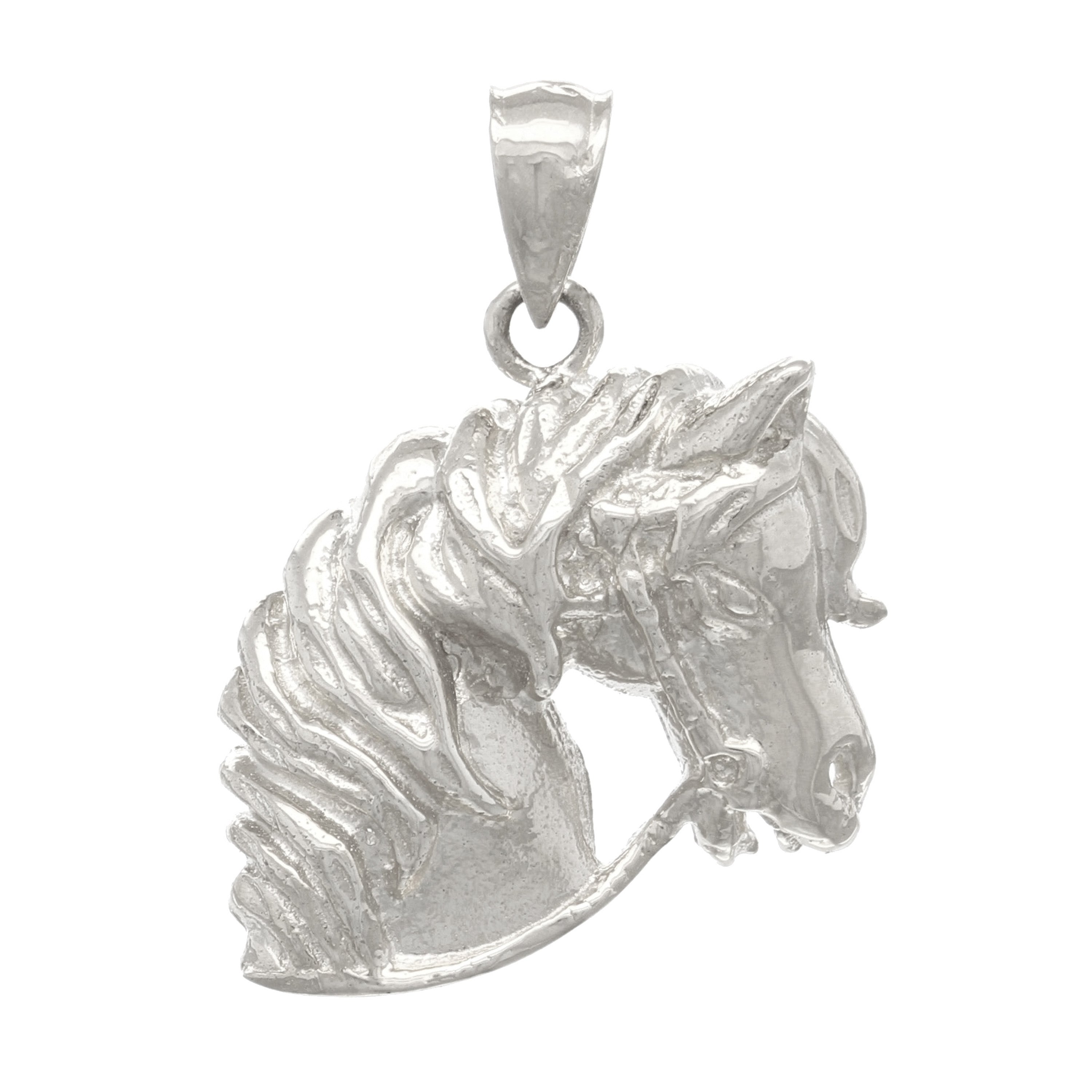 14k White Gold Solid Lucky Horse Head Face Charm Pendant 3.9 grams - White