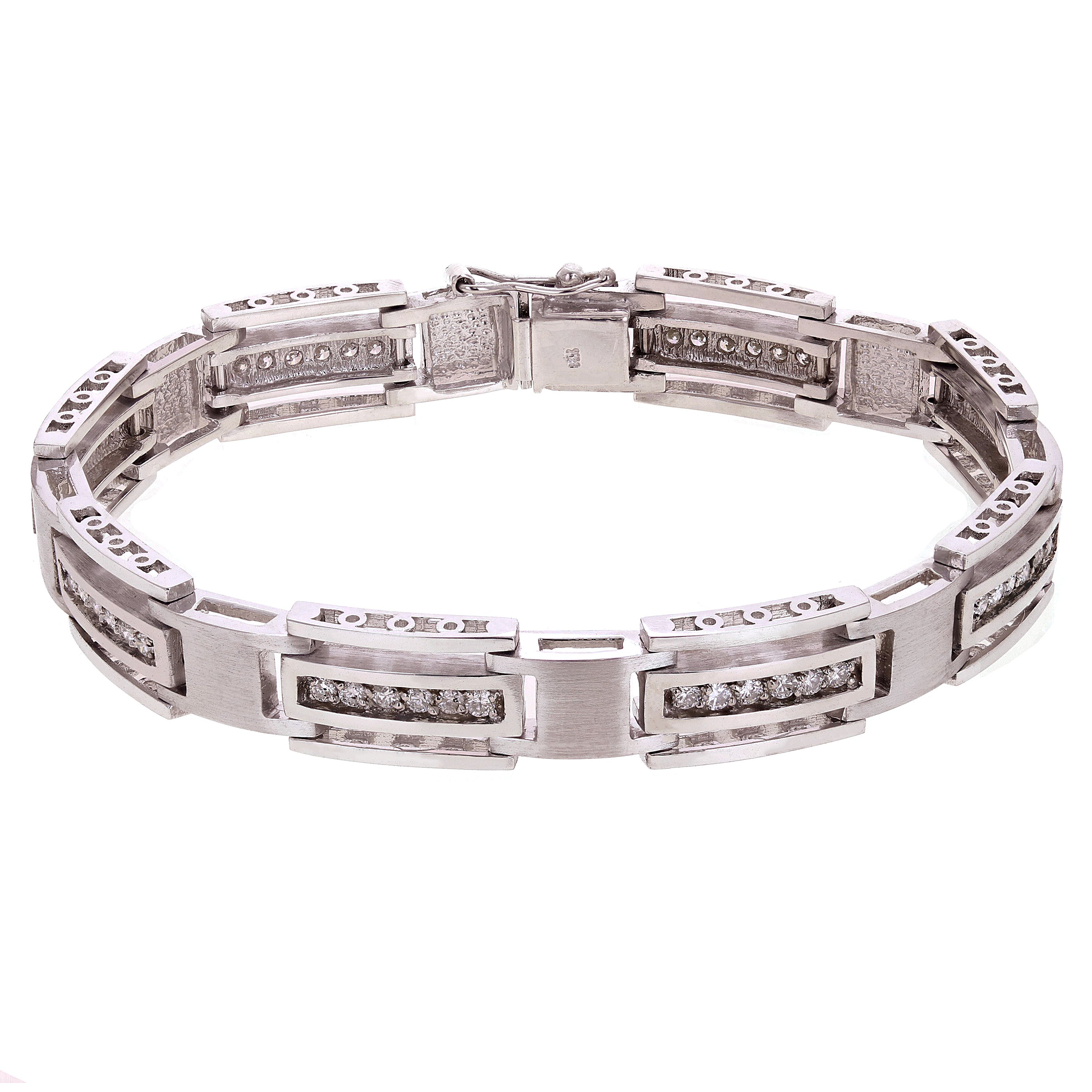 Men's 14k White Gold 1.98ctw Diamond Watch Link Bracelet 8" 10.8mm 38.7 grams - White  8"  10.8mm  1.98ctw  38.7grams