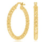 Italian 14k Yellow Gold Hollow Diamond Cut Hoop Earrings 1.1" 3mm 2 grams