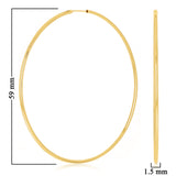 Italian 14k Yellow Gold High Polish Round Endless Hoop Earrings 2.3" 1.5mm 3.1g