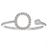 14k White Gold Diamond Initial Letter O Ring Size 6 - Letter O,White